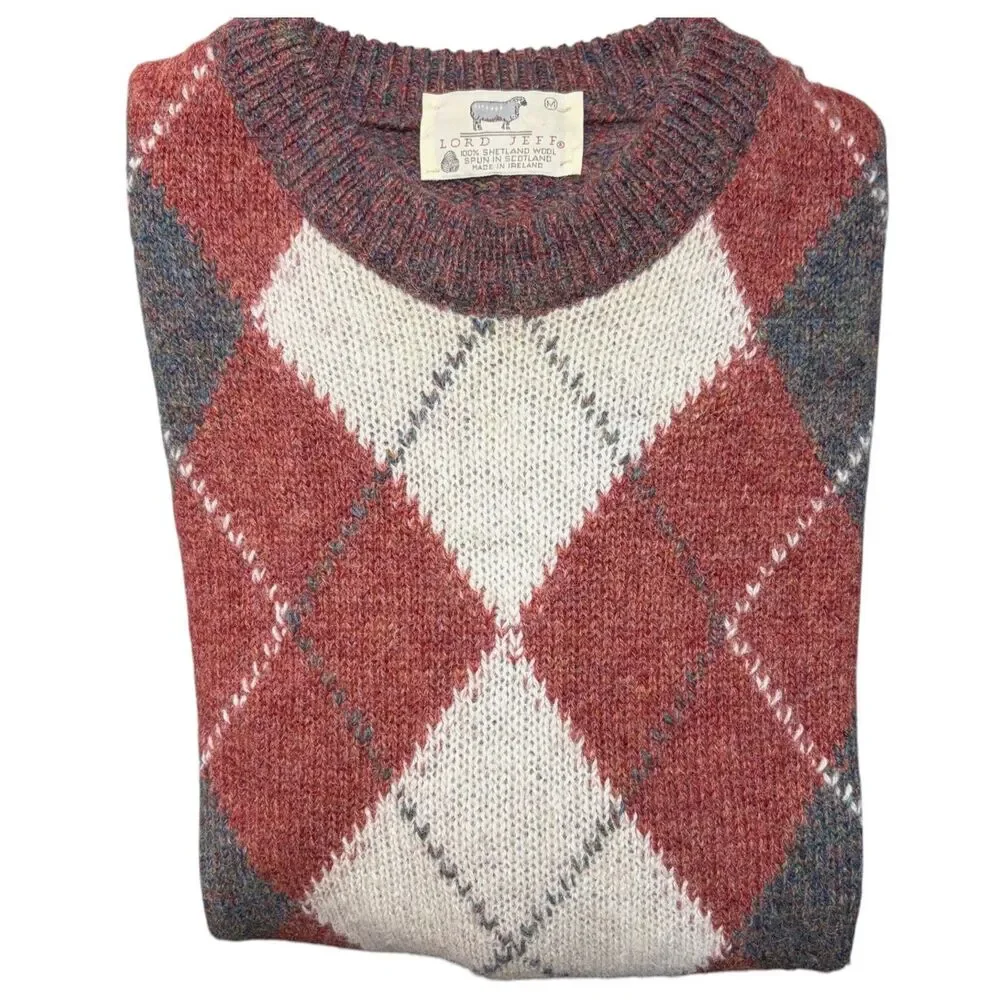 Lord Jeff Vintage Shetland Wool Argyle Sweater Size M Made in Ireland